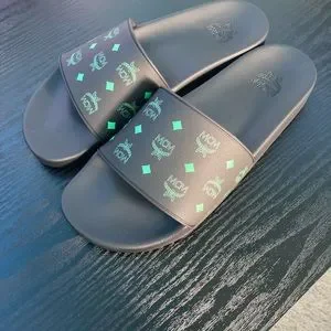 MCM Color Splash Logo Slide Mcm Color Splash Monogram Print Rubber Slides - Summer Green  main image 2